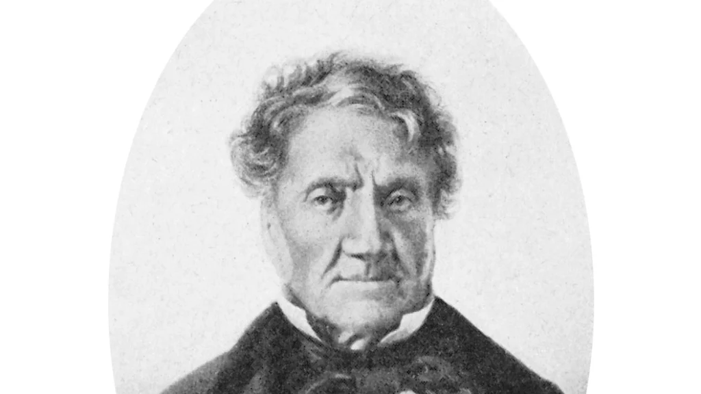 Retrato de Aimé Bonpland, con cabello canoso y chaqueta oscura.