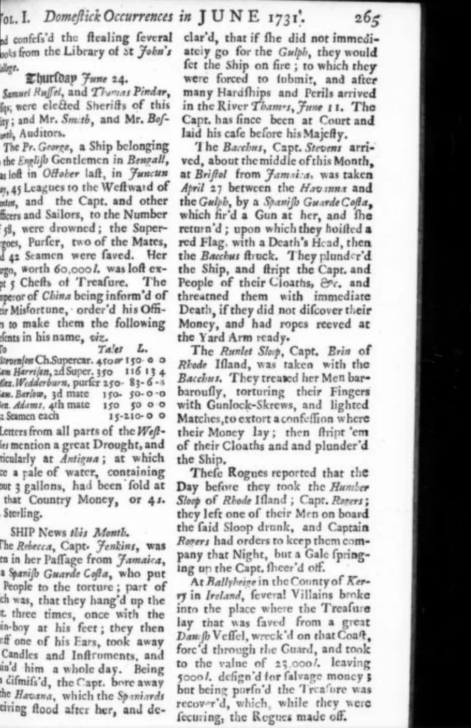 The Gentleman's Magazine, junio de 1731, p. 265